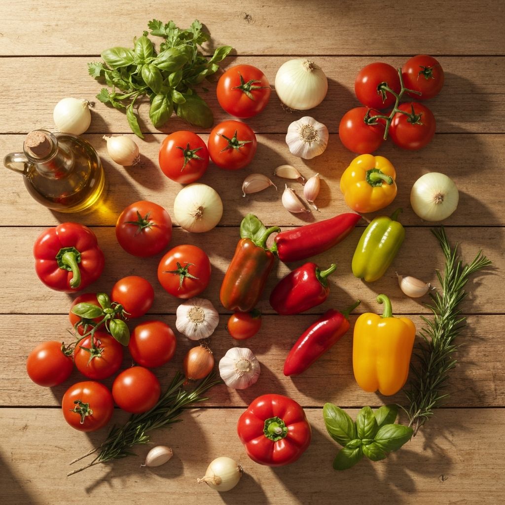 Wooden table with fresh vegetables and ingredients