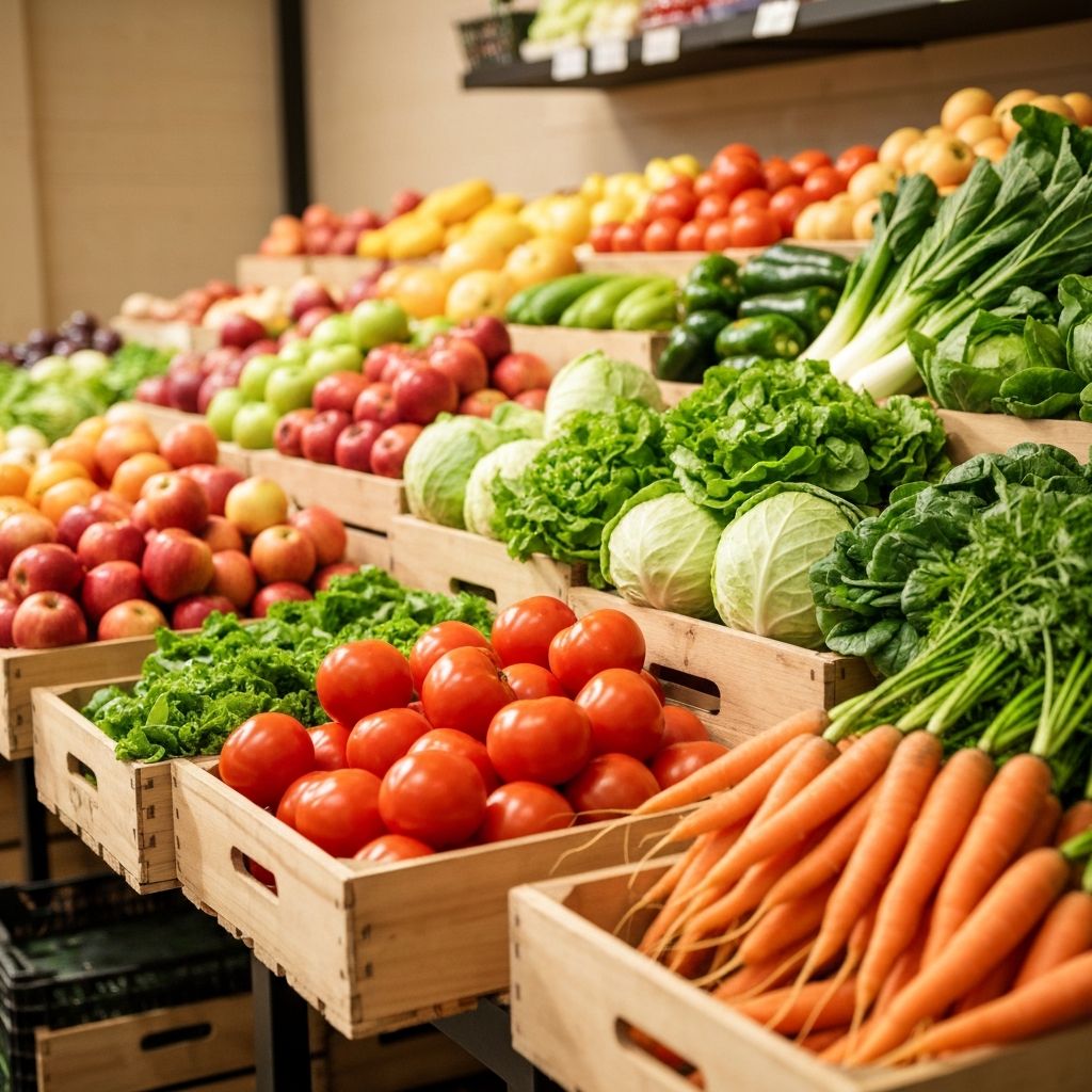 Person selecting food items in a market
