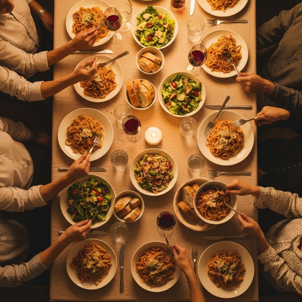 Group of people sharing a meal together at a table